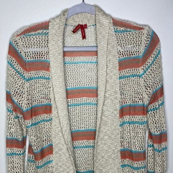 Red Camel Sz M Beige Orange Blue Stripe Southwestern Lightweight Fringe Cardigan - Picture 3 of 8